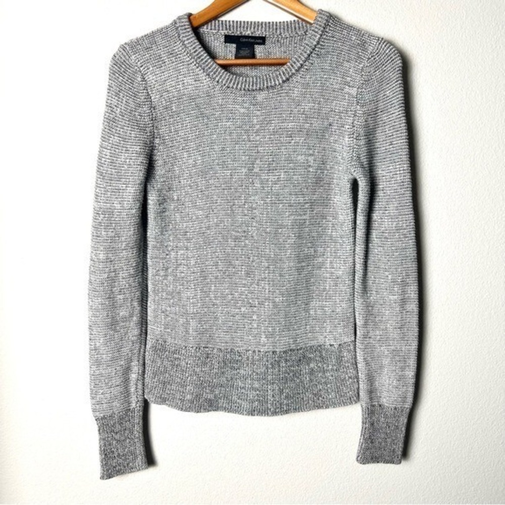Calvin Klein Sweater Womens Small Gray Knit Classic Fisherman Monochrome Minimal